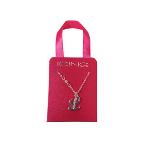 Icing Silver Tone Letter L Monogram Cable Necklace 16" Women's Fashion Jewelry